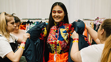 Fashion student in colourful outfit